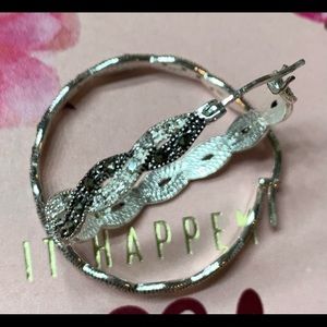 SterlingSilverWhiteCrystal&Marcasite Hoop Earrings